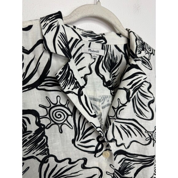 Madewell Large Boxy Cap Sleeve Shirt 100% Linen in Lighthouse Button Front EUC - Picture 6 of 13